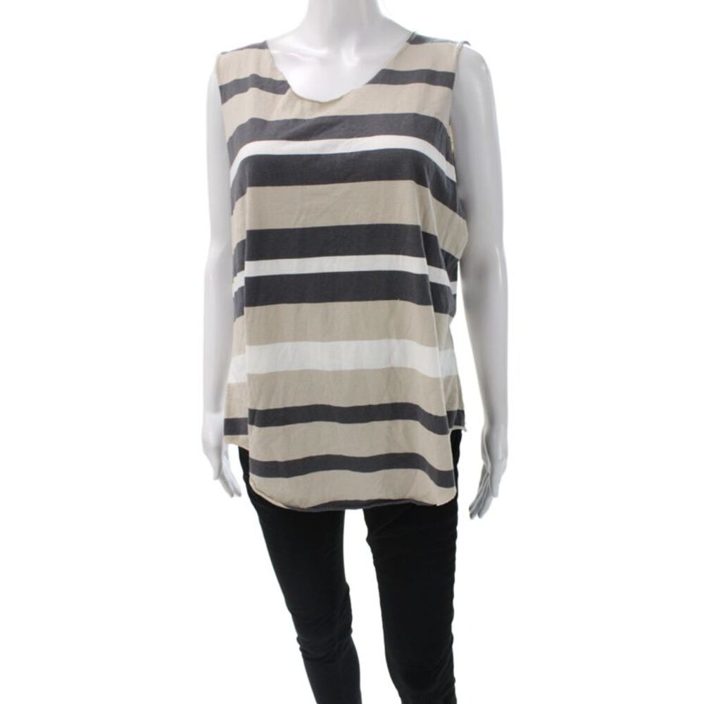 Planet Womens Striped Cotton Scoop Neck Sleeveless Tank Beige Size 3